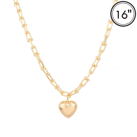 Jewelry - Women's Gold Chain with Large Textured Puffy Heart Necklace 16"